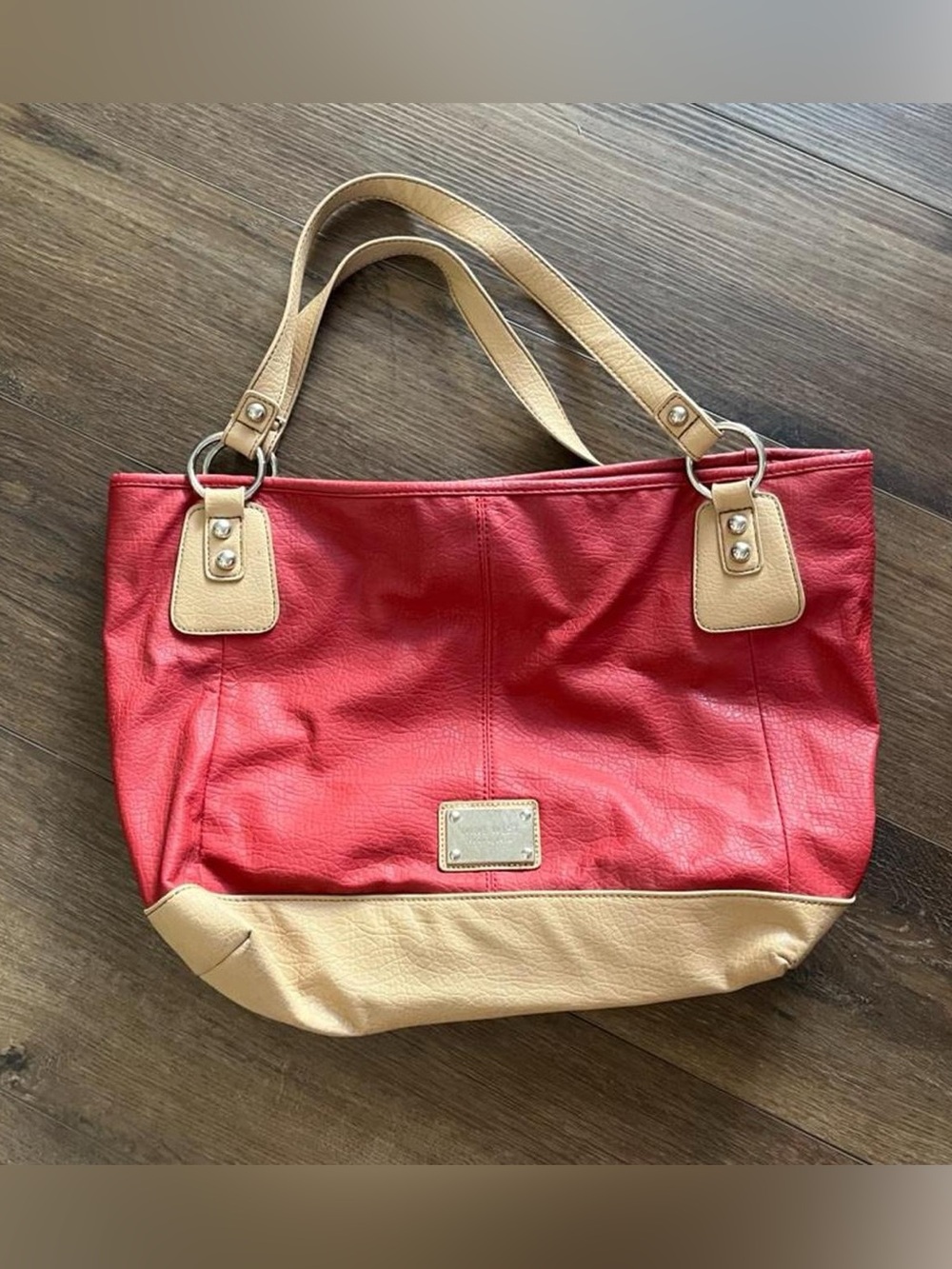 Nine West Red and Beige Faux Leather Tote Bag
